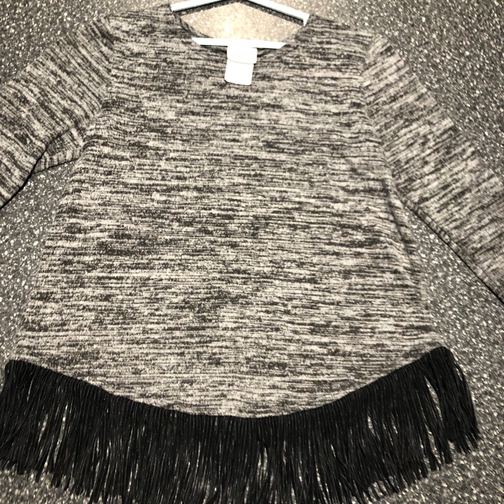 Girls grey shirt with black velvet fringe